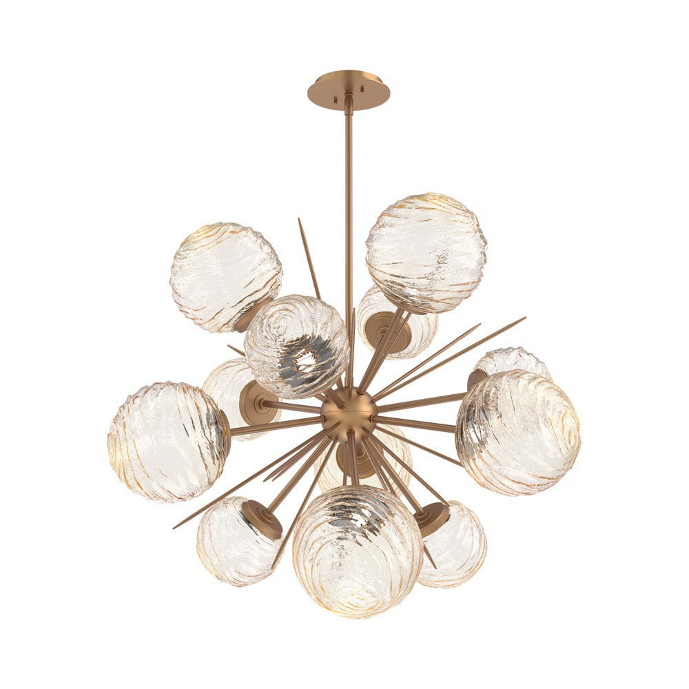 Gaia Starburst LED Chandelier in Novel Brass/Amber Blown Glass (33.3-Inch).
