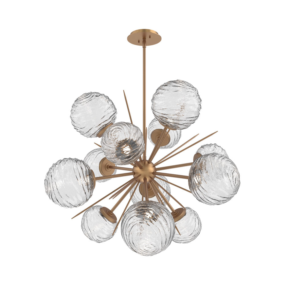 Gaia Starburst LED Chandelier in Novel Brass/Clear Blown Glass (33.3-Inch).