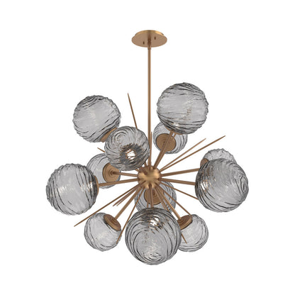 Gaia Starburst LED Chandelier in Novel Brass/Smoke Blown Glass (33.3-Inch).