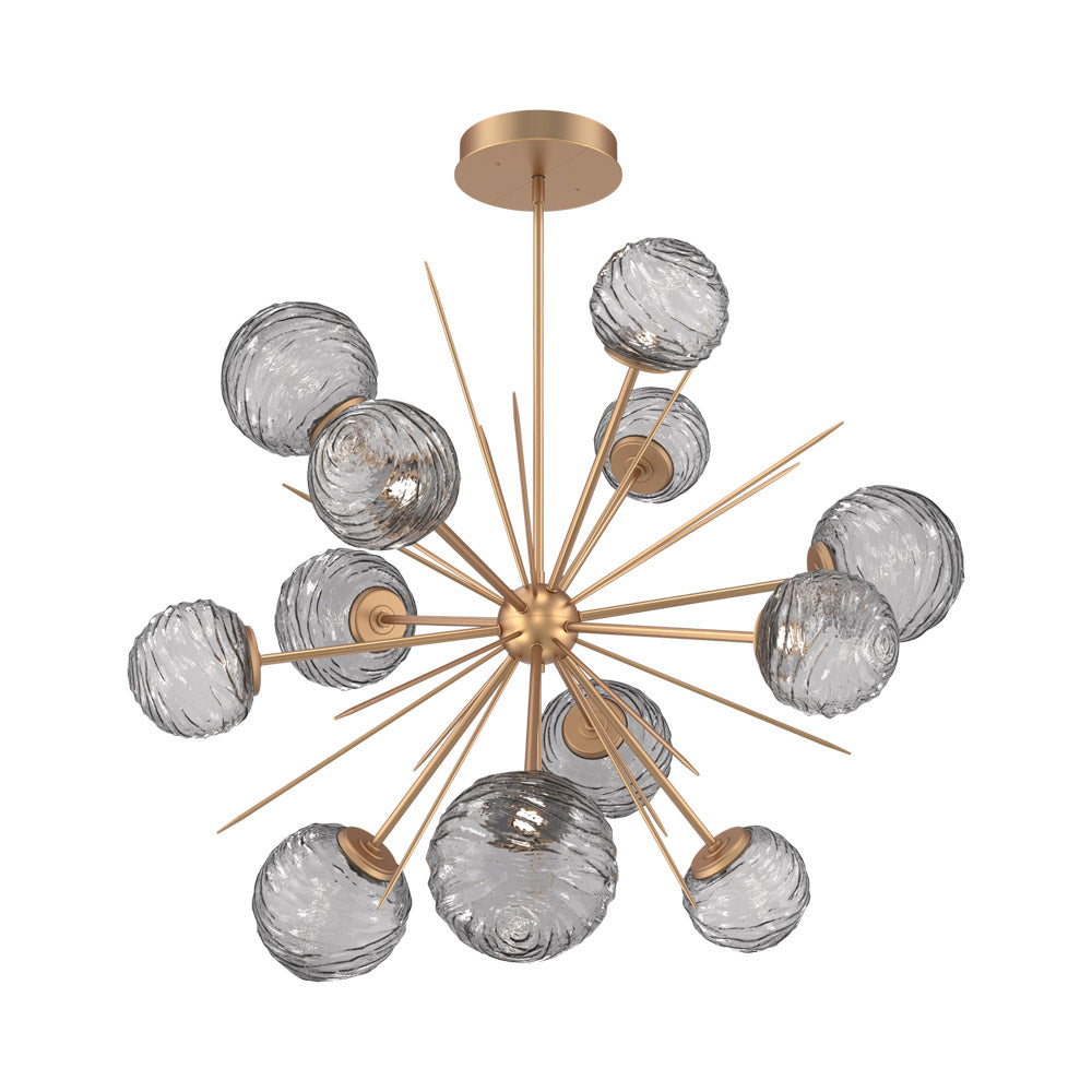 Gaia Starburst LED Chandelier in Novel Brass/Smoke Blown Glass (43.1-Inch).