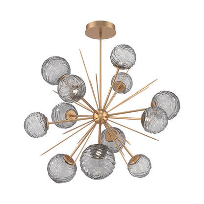 Gaia Starburst LED Chandelier in Novel Brass/Smoke Blown Glass (43.1-Inch).