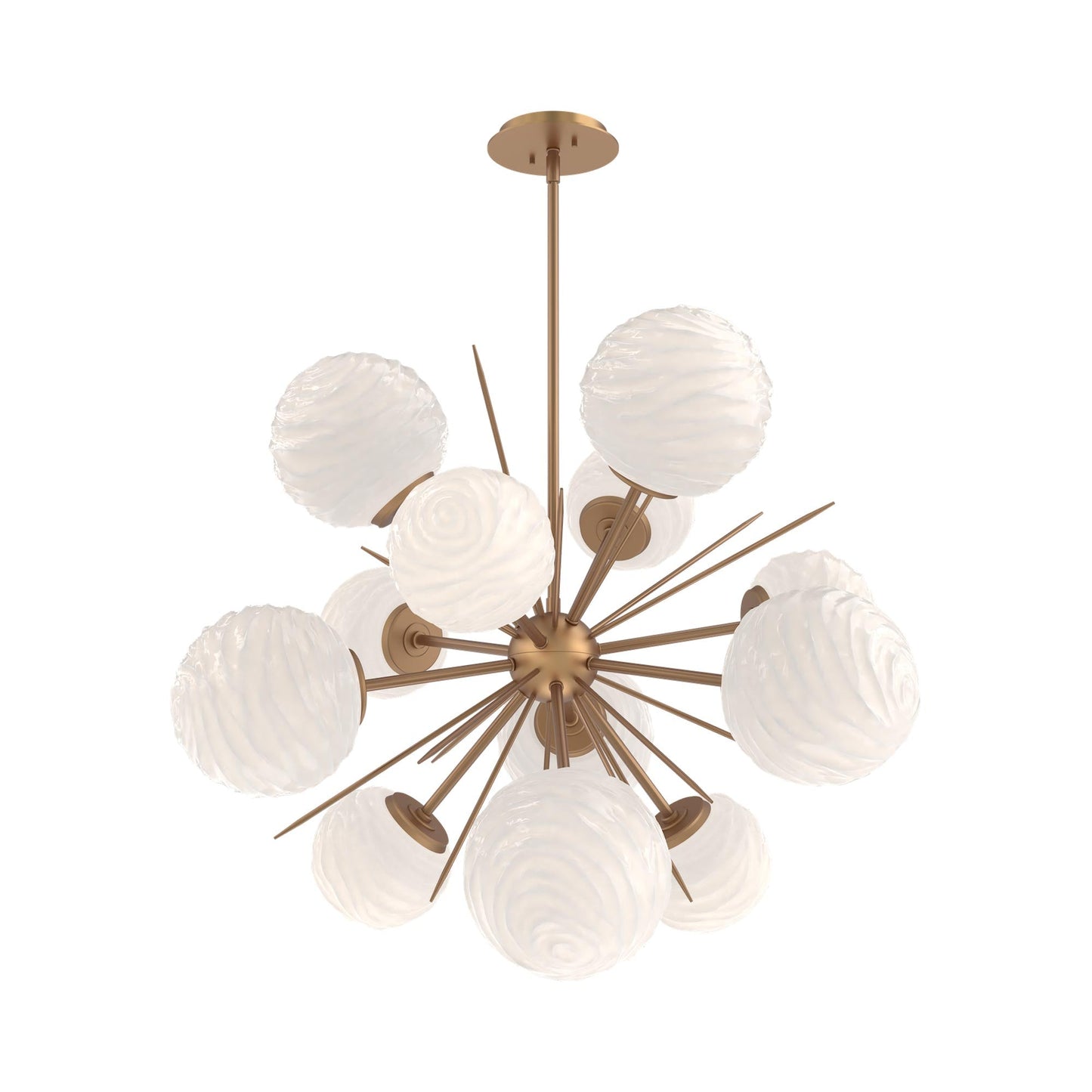 Gaia Starburst LED Chandelier in Novel Brass/White Blown Glass (33.3-Inch).