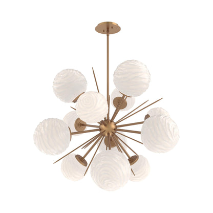 Gaia Starburst LED Chandelier in Novel Brass/White Blown Glass (33.3-Inch).