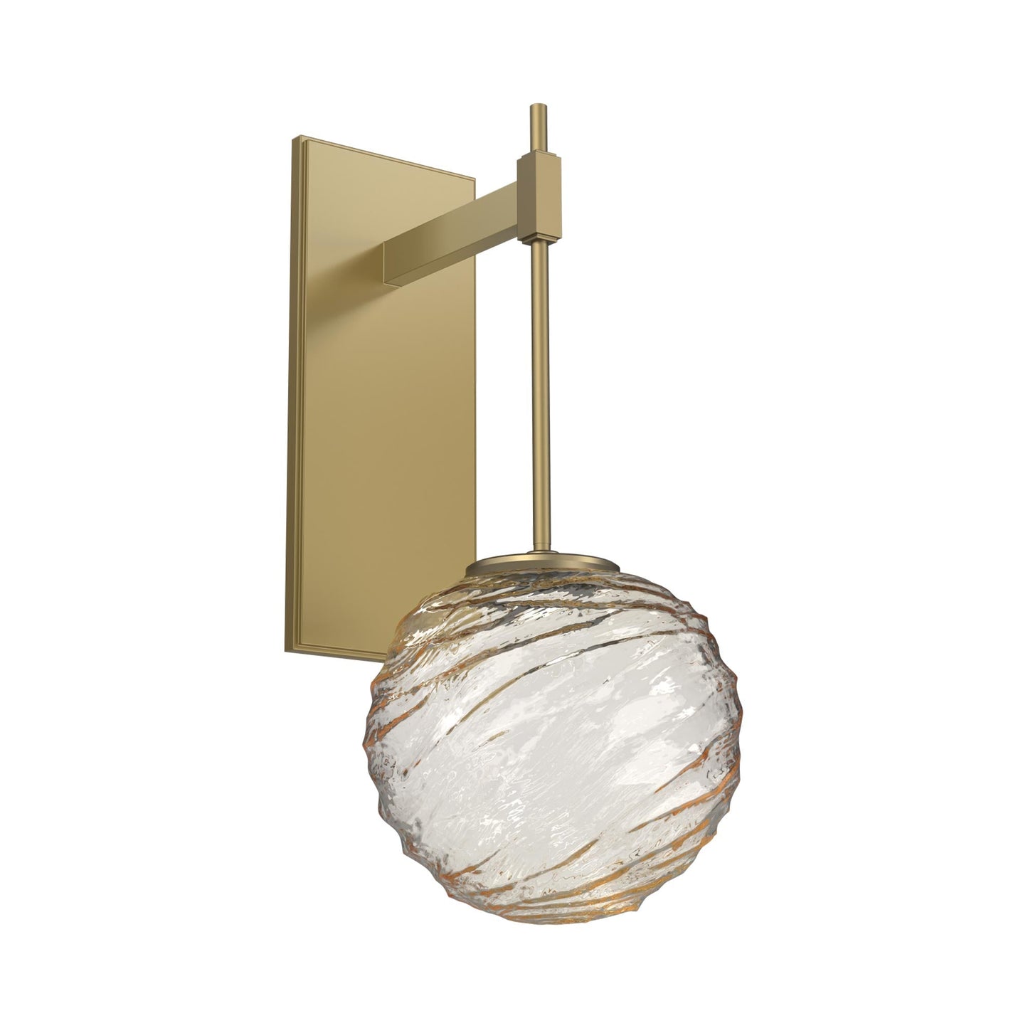 Gaia Tempo LED Wall Light in Gilded Brass/Amber Blown Glass.