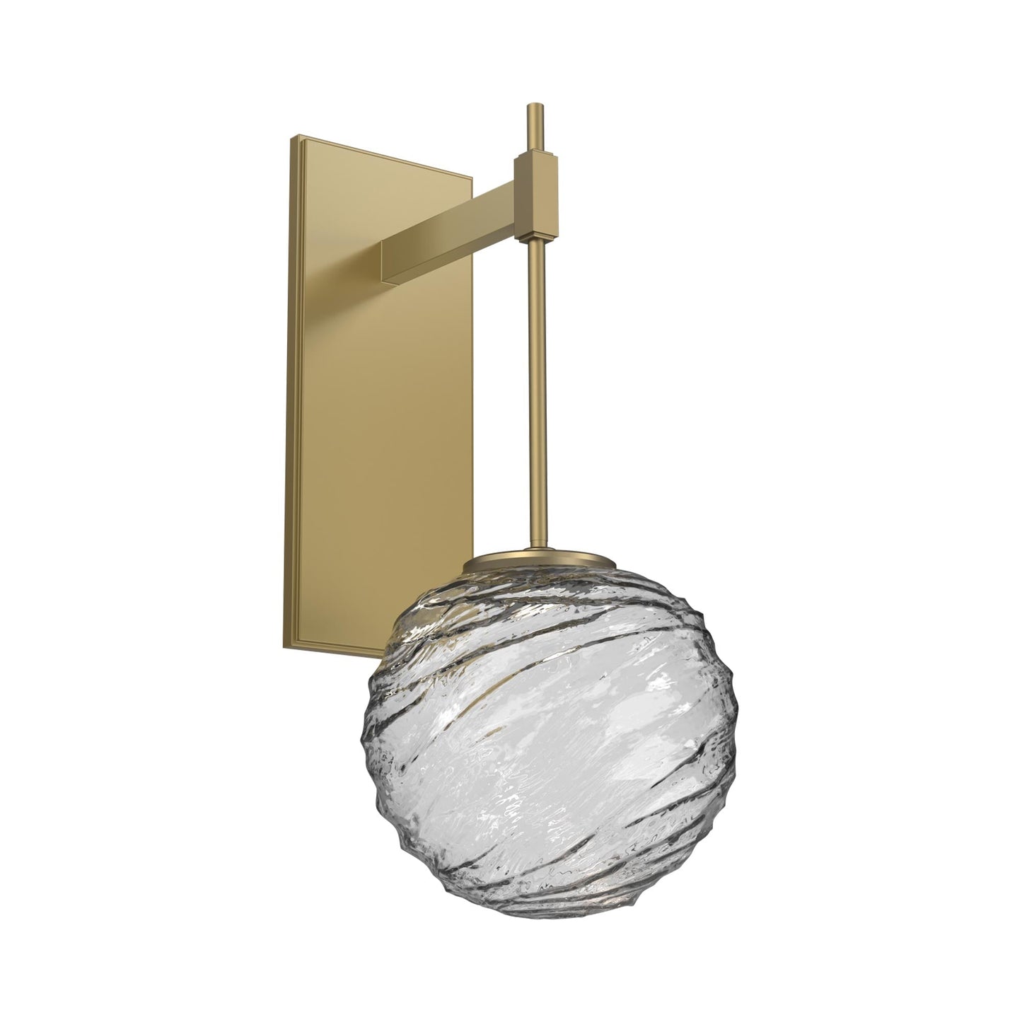Gaia Tempo LED Wall Light in Gilded Brass/Clear Blown Glass.