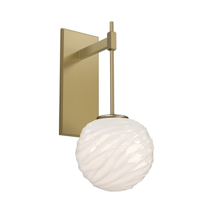 Gaia Tempo LED Wall Light in Gilded Brass/White Blown Glass.