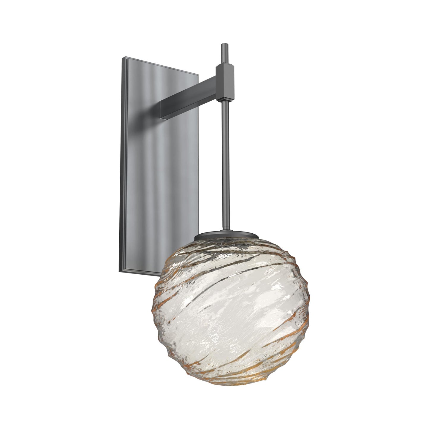 Gaia Tempo LED Wall Light in Gunmetal/Amber Blown Glass.