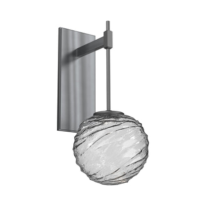 Gaia Tempo LED Wall Light in Gunmetal/Clear Blown Glass.