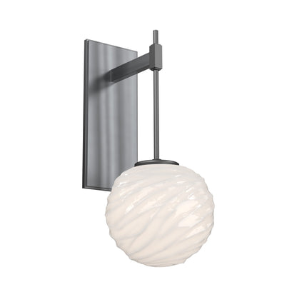 Gaia Tempo LED Wall Light in Gunmetal/White Blown Glass.
