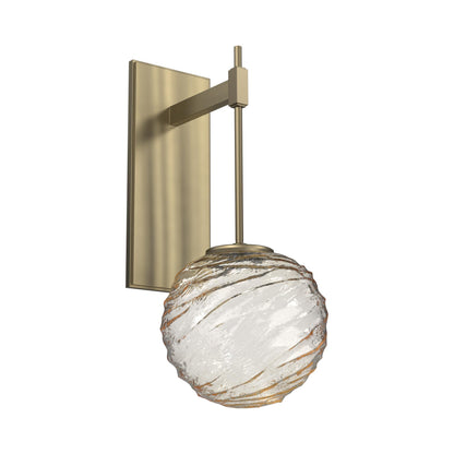 Gaia Tempo LED Wall Light in Heritage Brass/Amber Blown Glass.