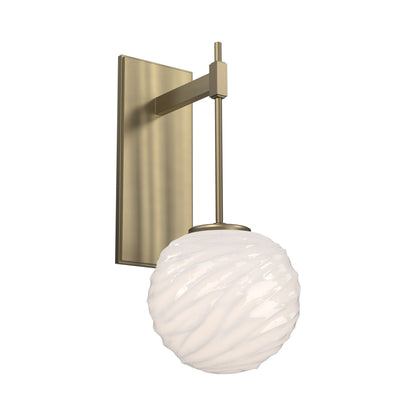 Gaia Tempo LED Wall Light in Heritage Brass/White Blown Glass.
