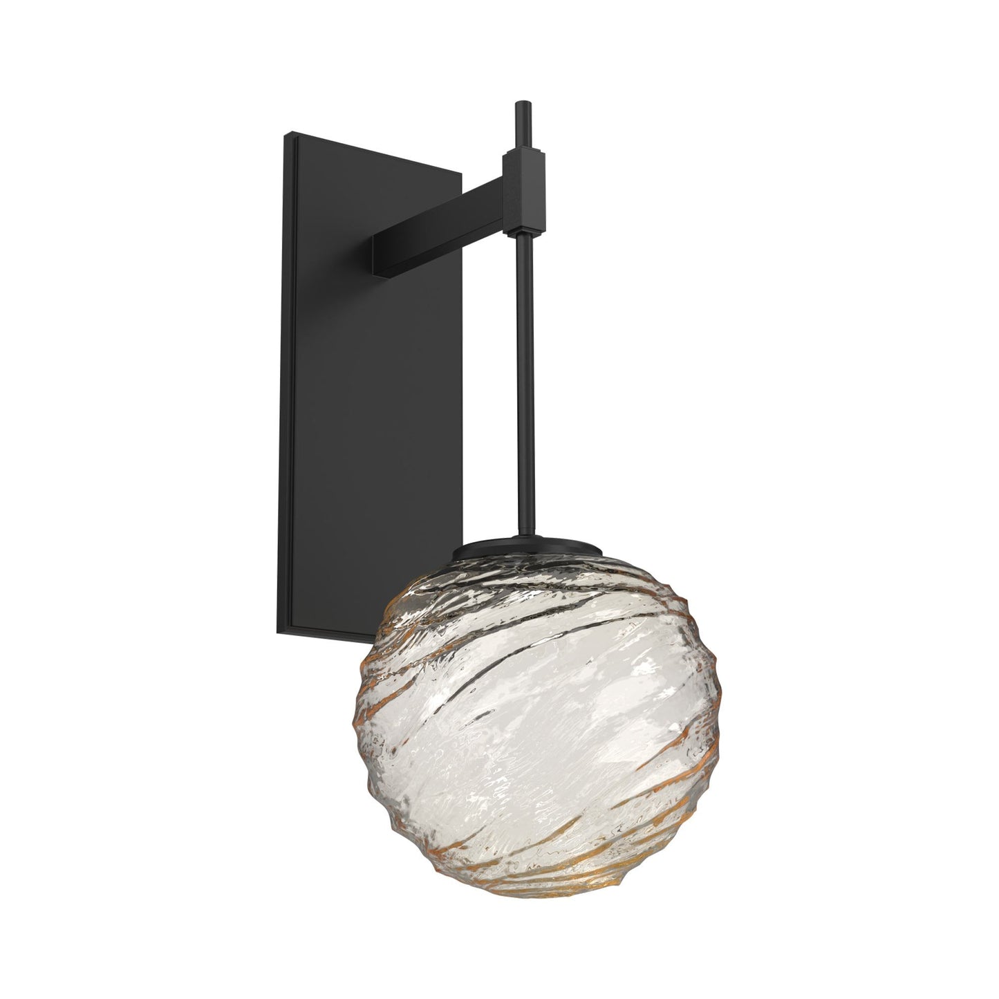 Gaia Tempo LED Wall Light in Matte Black/Amber Blown Glass.
