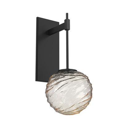 Gaia Tempo LED Wall Light in Matte Black/Amber Blown Glass.