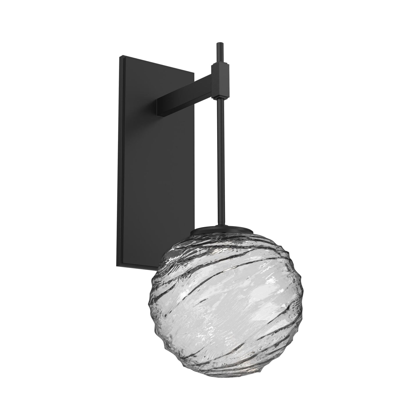 Gaia Tempo LED Wall Light in Matte Black/Clear Blown Glass.