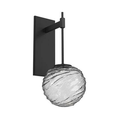 Gaia Tempo LED Wall Light in Matte Black/Clear Blown Glass.