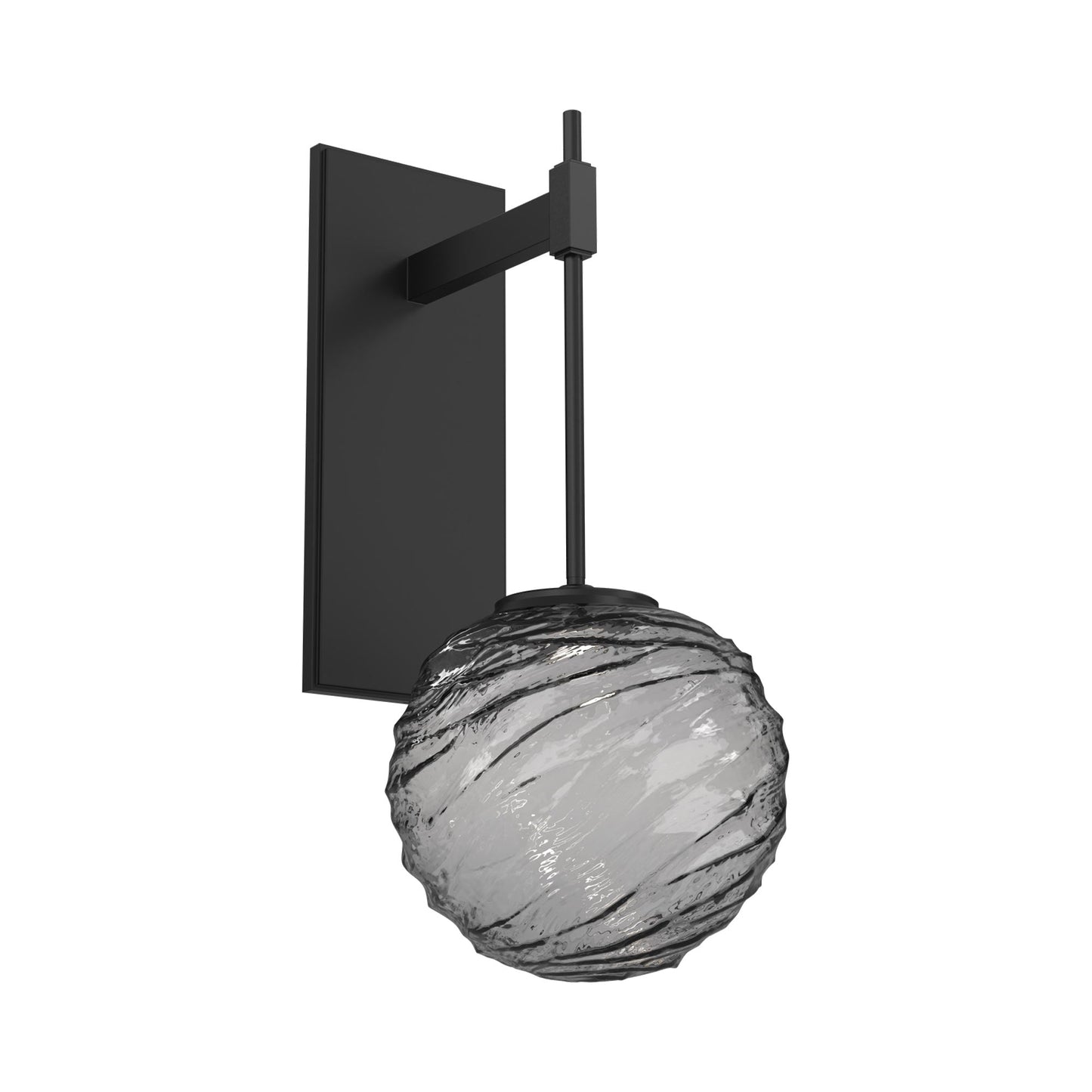 Gaia Tempo LED Wall Light in Matte Black/Smoke Blown Glass.