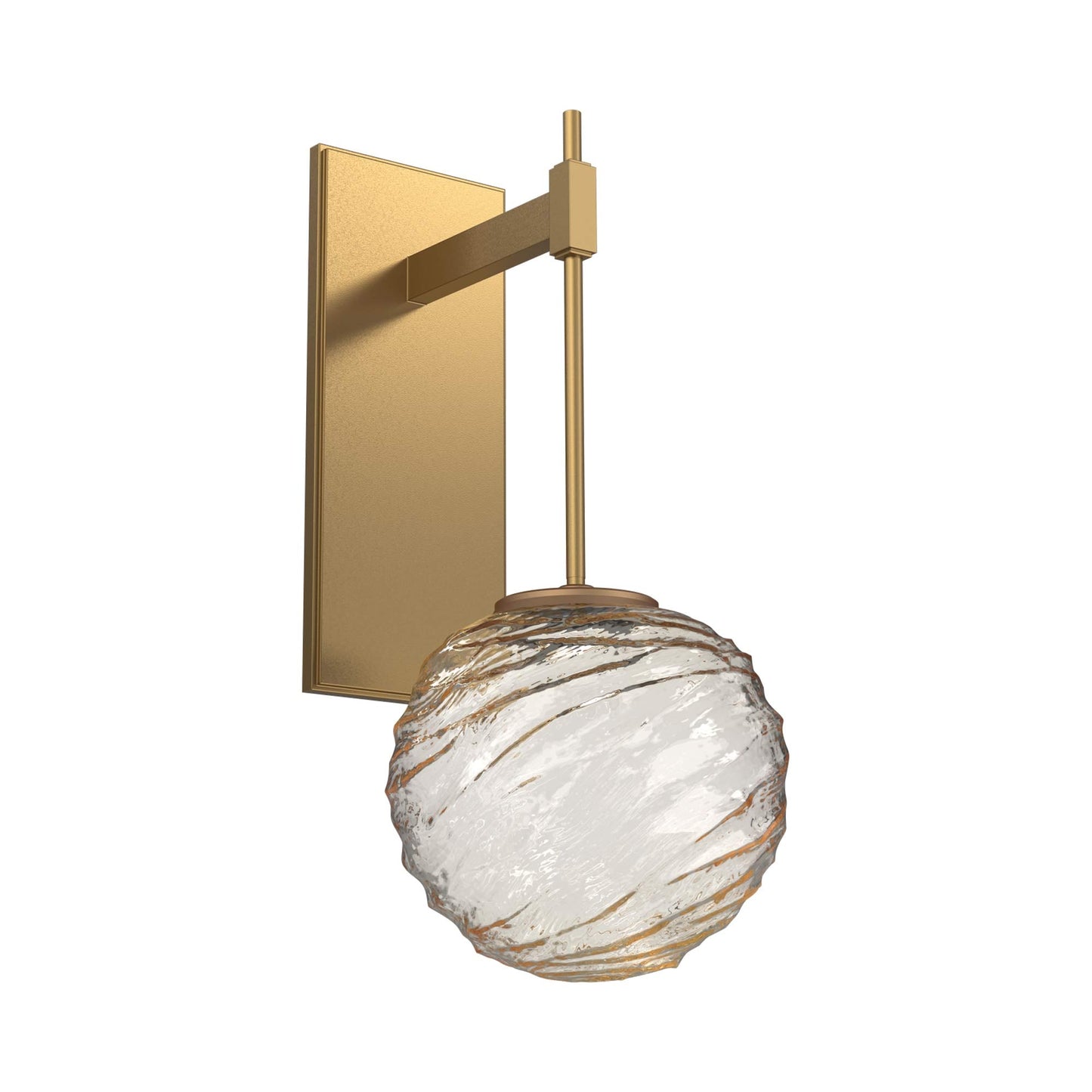 Gaia Tempo LED Wall Light in Novel Brass/Amber Blown Glass.