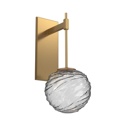 Gaia Tempo LED Wall Light in Novel Brass/Clear Blown Glass.