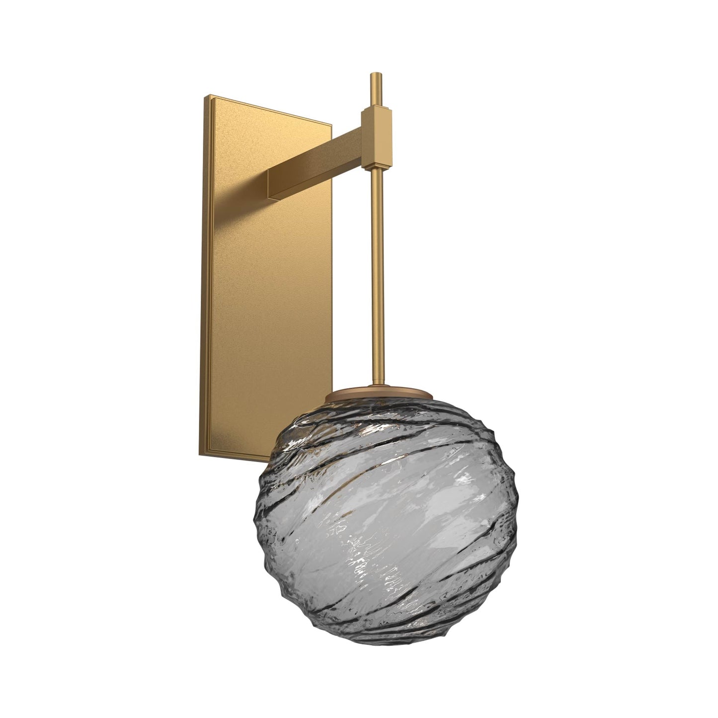 Gaia Tempo LED Wall Light in Novel Brass/Smoke Blown Glass.