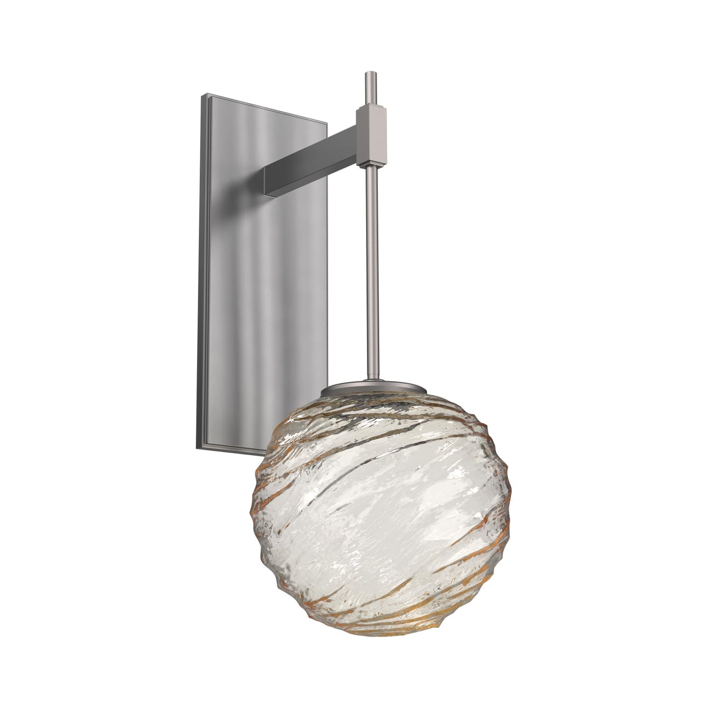 Gaia Tempo LED Wall Light in Satin Nickel/Amber Blown Glass.