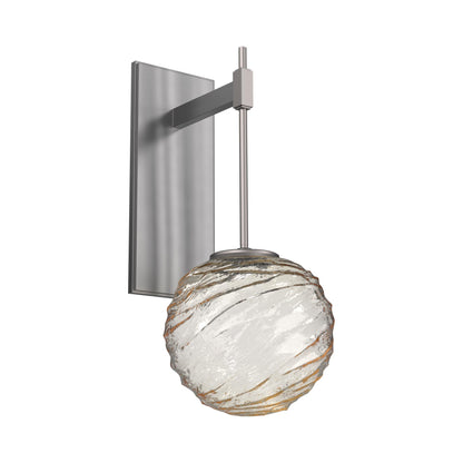 Gaia Tempo LED Wall Light in Satin Nickel/Amber Blown Glass.