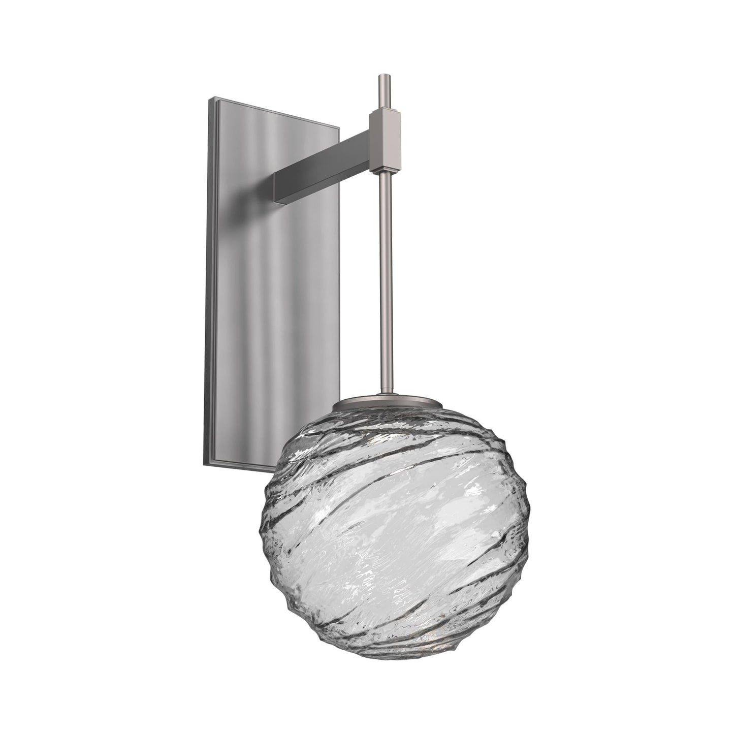 Gaia Tempo LED Wall Light in Satin Nickel/Clear Blown Glass.