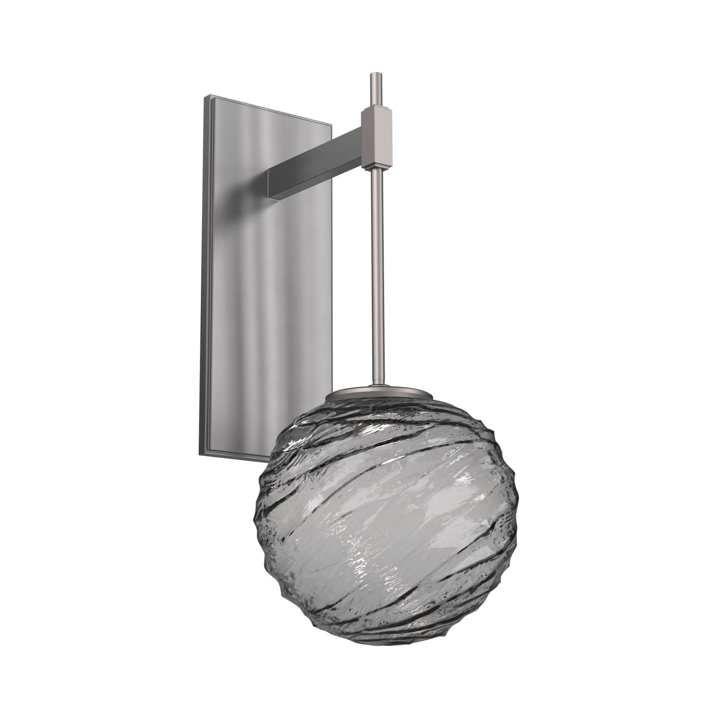 Gaia Tempo LED Wall Light in Satin Nickel/Smoke Blown Glass.