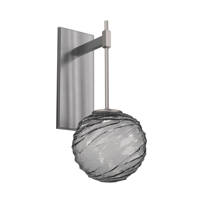 Gaia Tempo LED Wall Light in Satin Nickel/Smoke Blown Glass.