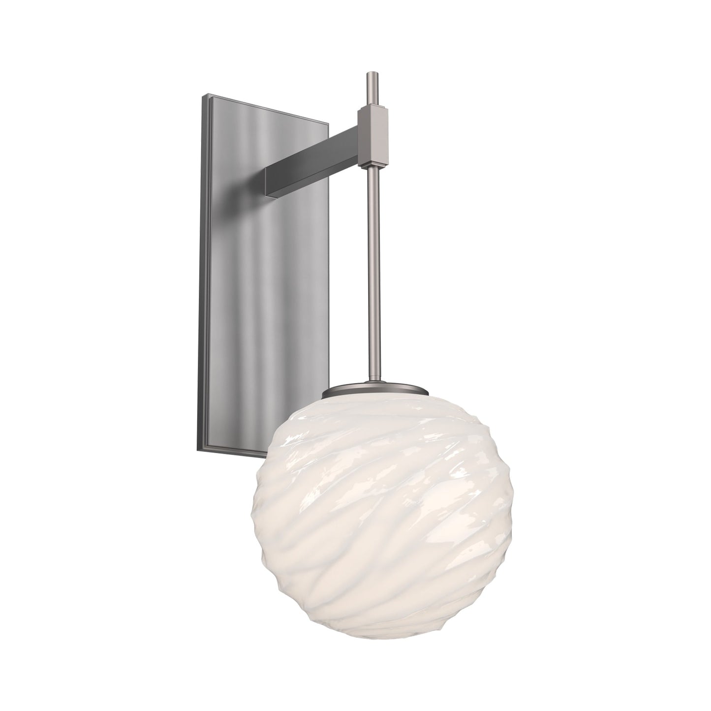 Gaia Tempo LED Wall Light in Satin Nickel/White Blown Glass.