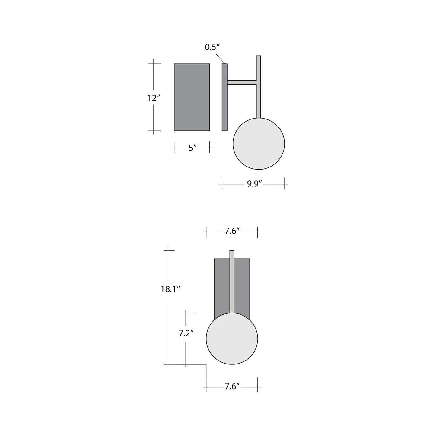 Gaia Tempo LED Wall Light - line drawing.