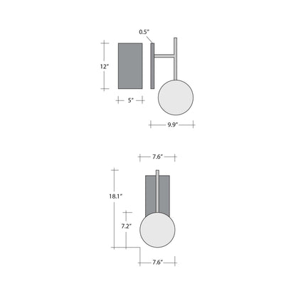 Gaia Tempo LED Wall Light - line drawing.