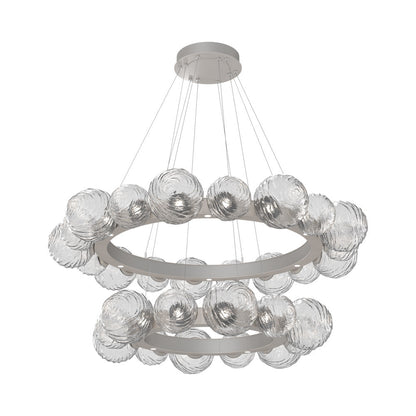 Gaia Two-Tier Radial Ring LED Chandelier in Beige Silver/Clear Blown Glass.