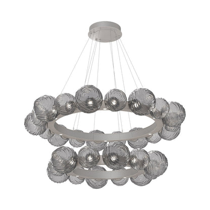 Gaia Two-Tier Radial Ring LED Chandelier in Beige Silver/Smoke Blown Glass.
