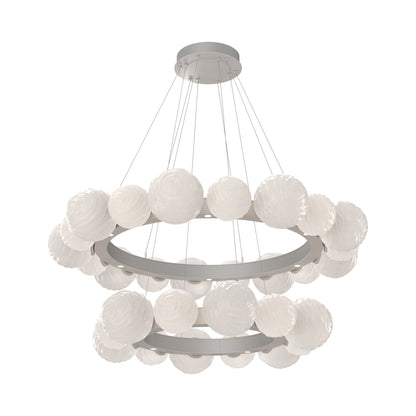 Gaia Two-Tier Radial Ring LED Chandelier in Beige Silver/White Blown Glass.