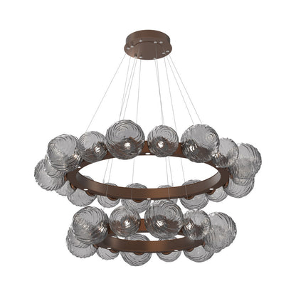 Gaia Two-Tier Radial Ring LED Chandelier in Burnished Bronze/Smoke Blown Glass.