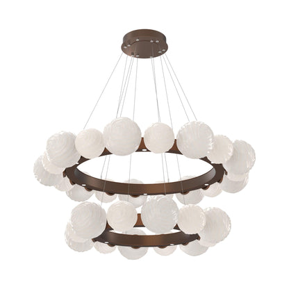 Gaia Two-Tier Radial Ring LED Chandelier in Burnished Bronze/White Blown Glass.
