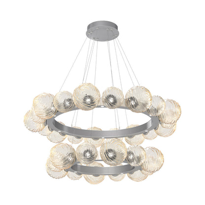 Gaia Two-Tier Radial Ring LED Chandelier in Classic Silver/Amber Blown Glass.