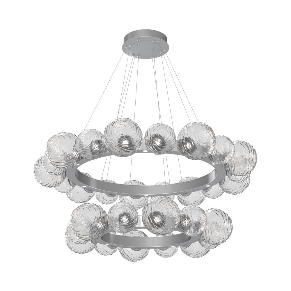 Gaia Two-Tier Radial Ring LED Chandelier in Classic Silver/Clear Blown Glass.