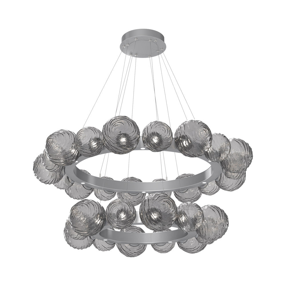 Gaia Two-Tier Radial Ring LED Chandelier in Classic Silver/Smoke Blown Glass.