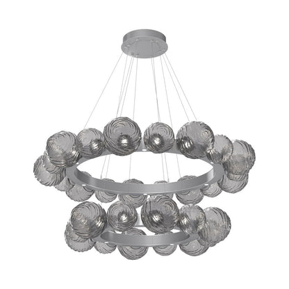 Gaia Two-Tier Radial Ring LED Chandelier in Classic Silver/Smoke Blown Glass.
