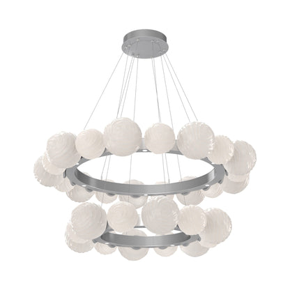 Gaia Two-Tier Radial Ring LED Chandelier in Classic Silver/White Blown Glass.