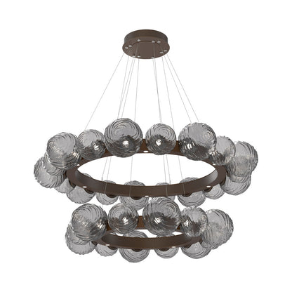 Gaia Two-Tier Radial Ring LED Chandelier in Flat Bronze/Smoke Blown Glass.
