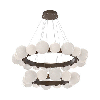 Gaia Two-Tier Radial Ring LED Chandelier in Flat Bronze/White Blown Glass.