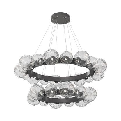 Gaia Two-Tier Radial Ring LED Chandelier in Graphite/Clear Blown Glass.