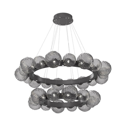 Gaia Two-Tier Radial Ring LED Chandelier in Graphite/Smoke Blown Glass.