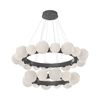Gaia Two-Tier Radial Ring LED Chandelier in Graphite/White Blown Glass.