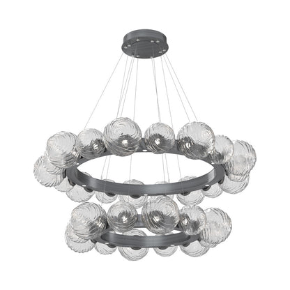 Gaia Two-Tier Radial Ring LED Chandelier in Gunmetal/Clear Blown Glass.