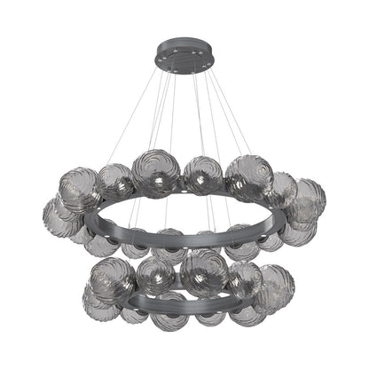 Gaia Two-Tier Radial Ring LED Chandelier in Gunmetal/Smoke Blown Glass.