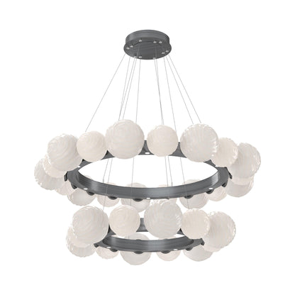 Gaia Two-Tier Radial Ring LED Chandelier in Gunmetal/White Blown Glass.