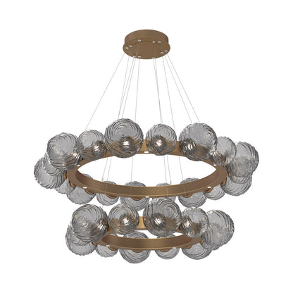 Gaia Two-Tier Radial Ring LED Chandelier in Novel Brass/Smoke Blown Glass.